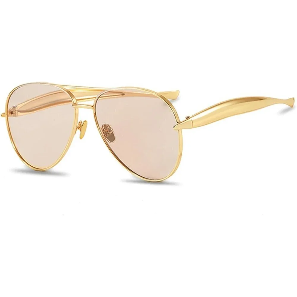 Oversized Aviator Sunglasses Gold Metal UV400 Retro 70s Shades for Women Men